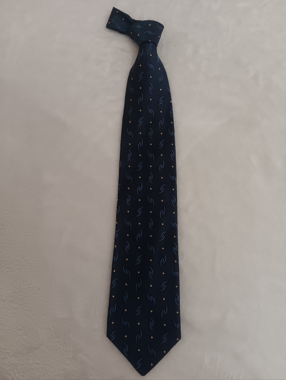 Pendleton Vintage 100% Silk Navy Tie with Light Blue Paisley and Gold Dots